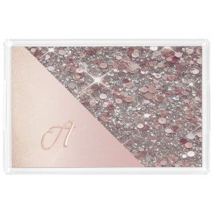 Elegant Rose Gold Monogram Acrylic Tray