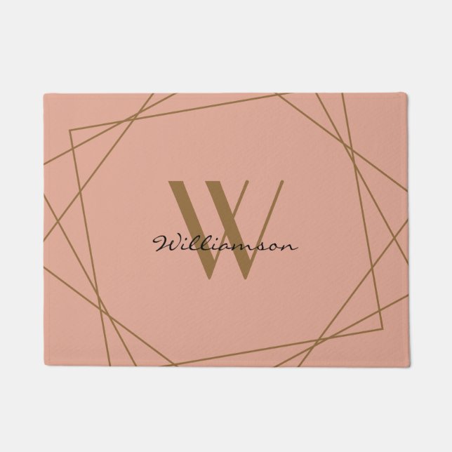 Elegant Rose Gold Monogram Add Name Script Doormat (Front)