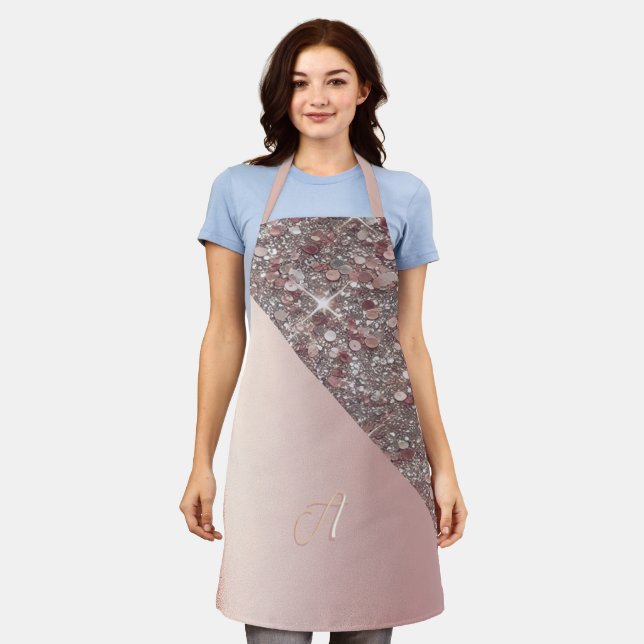 Elegant Rose Gold Monogram Apron (Worn)