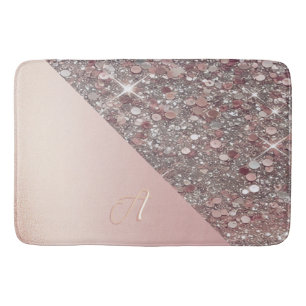 Elegant Rose Gold Monogram Bath Mat