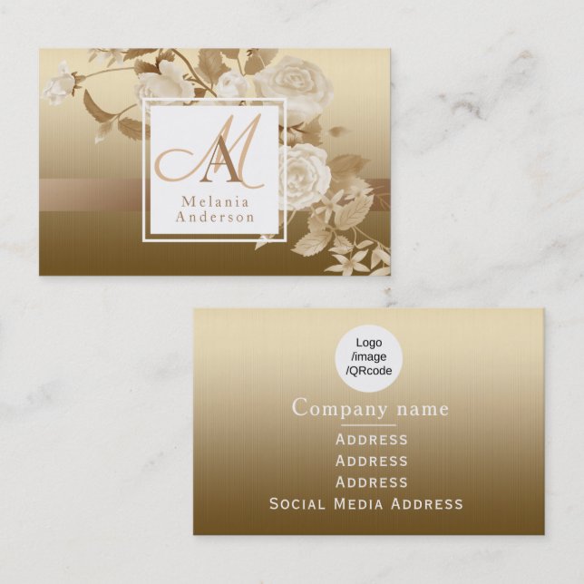 Elegant Rose Gold Monogram Business Card (Front/Back)