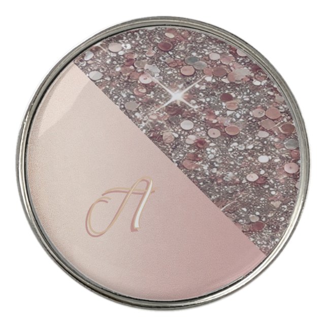 Elegant Rose Gold Monogram Button Golf Ball Marker (Front)