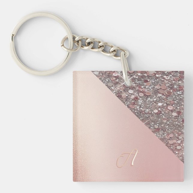 Elegant Rose Gold Monogram Button Keychain (Front)