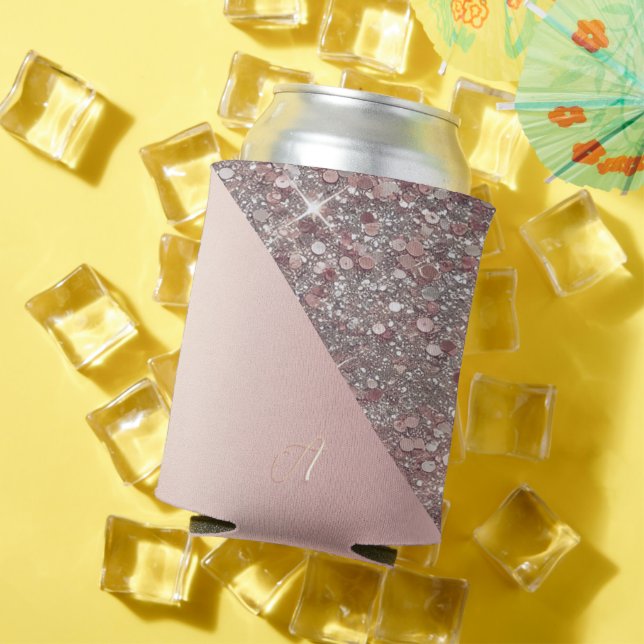 Elegant Rose Gold Monogram Can Cooler (In Situ Summer)