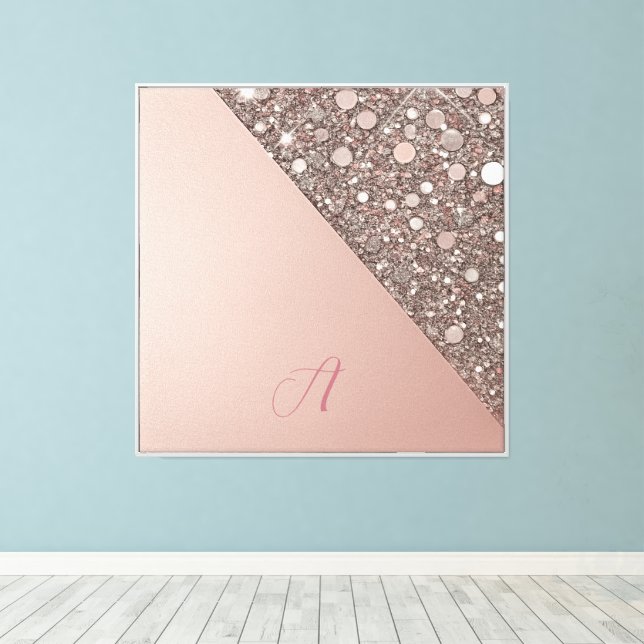 Elegant Rose Gold Monogram Canvas Print (Insitu(Wood Floor))