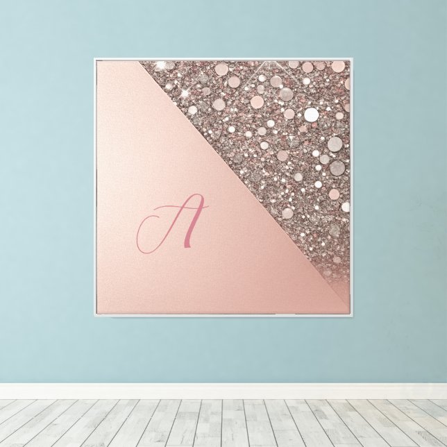 Elegant Rose Gold Monogram Canvas Print (Insitu(Wood Floor))