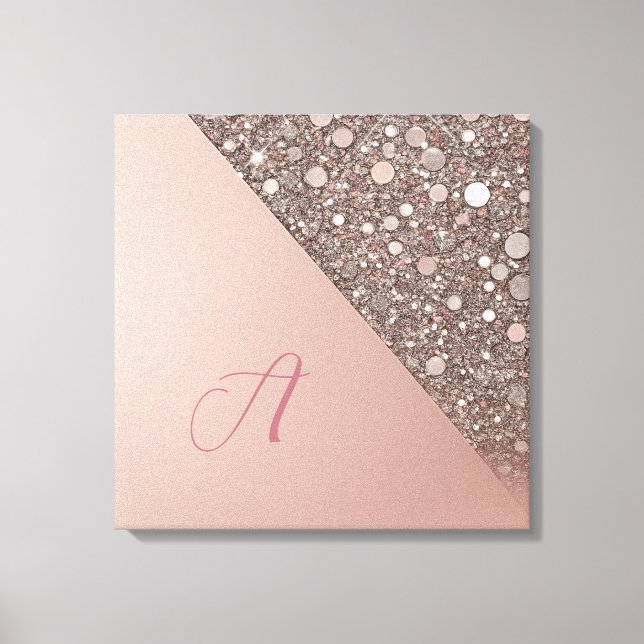 Elegant Rose Gold Monogram Canvas Print (Front)