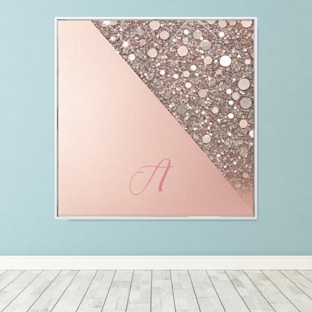 Elegant Rose Gold Monogram Canvas Print (Insitu(Wood Floor))