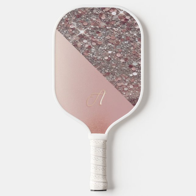 Elegant Rose Gold Monogram Carbon Fiber Pickleball Paddle (Front)