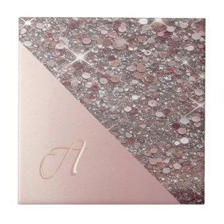 Elegant Rose Gold Monogram Ceramic Tile
