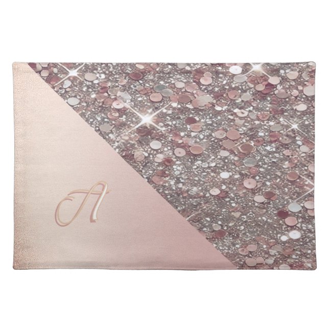 Elegant Rose Gold Monogram Cloth Placemat (Front)