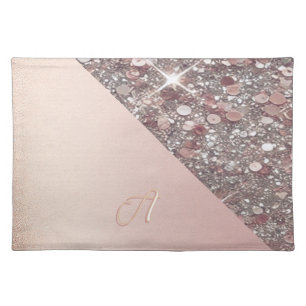 Elegant Rose Gold Monogram Cloth Placemat
