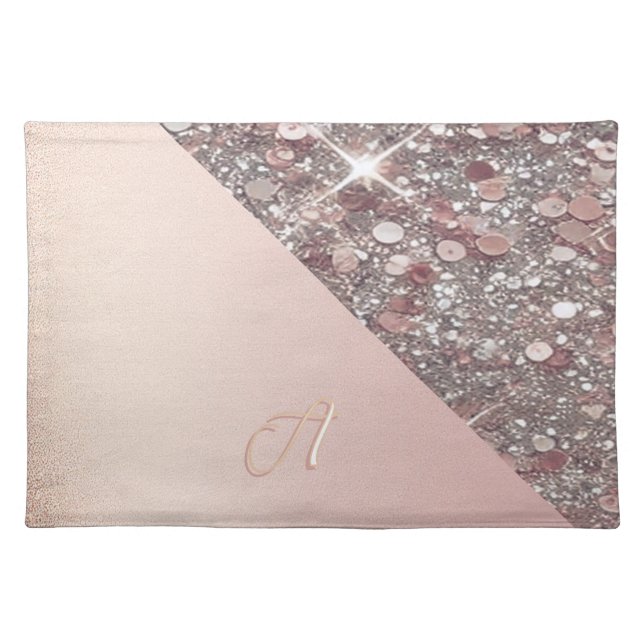 Elegant Rose Gold Monogram Cloth Placemat (Front)