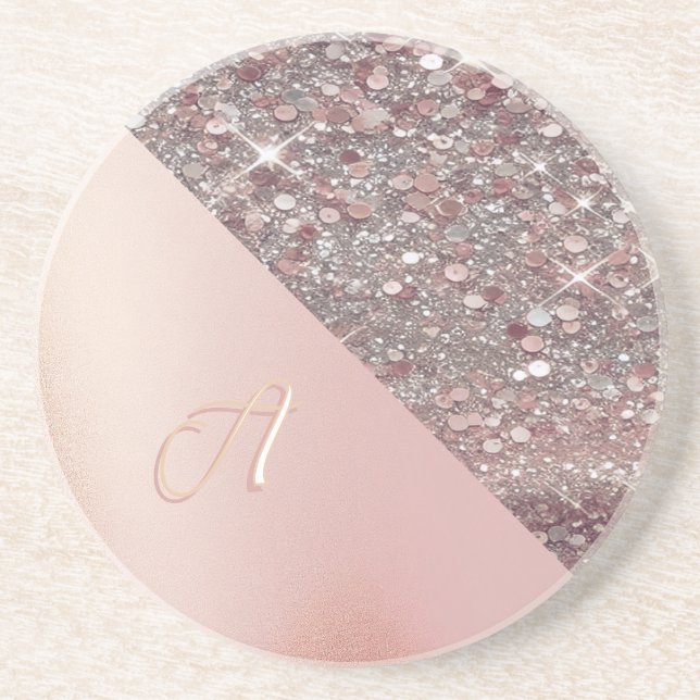 Elegant Rose Gold Monogram Coaster (Front)