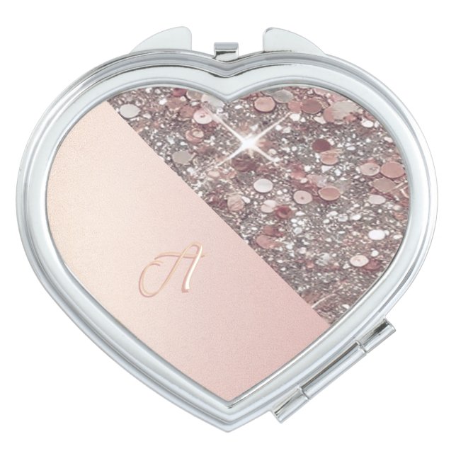 Elegant Rose Gold Monogram  Compact Mirror (Front)