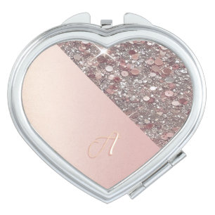Elegant Rose Gold Monogram  Compact Mirror
