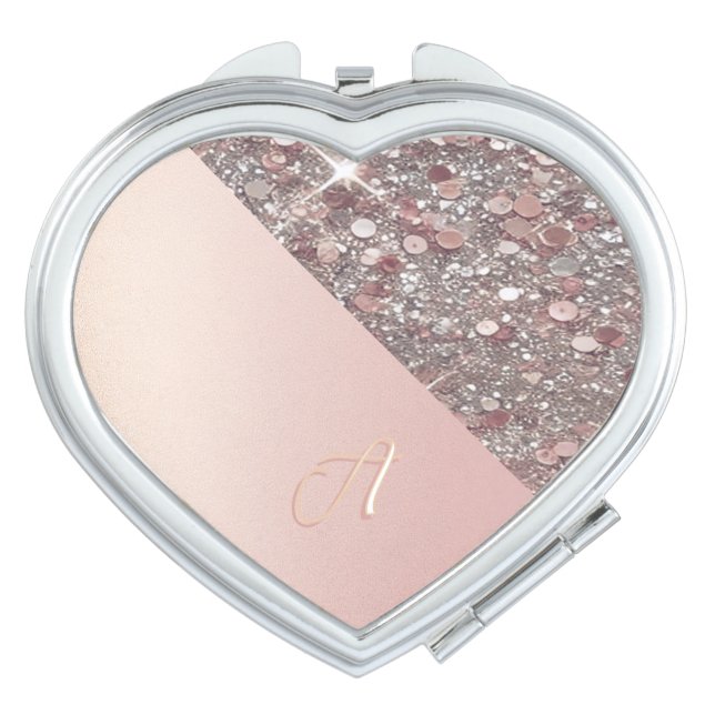 Elegant Rose Gold Monogram  Compact Mirror (Front)