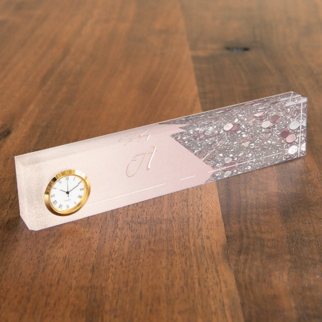 Elegant Rose Gold Monogram  Desk Name Plate (Side)