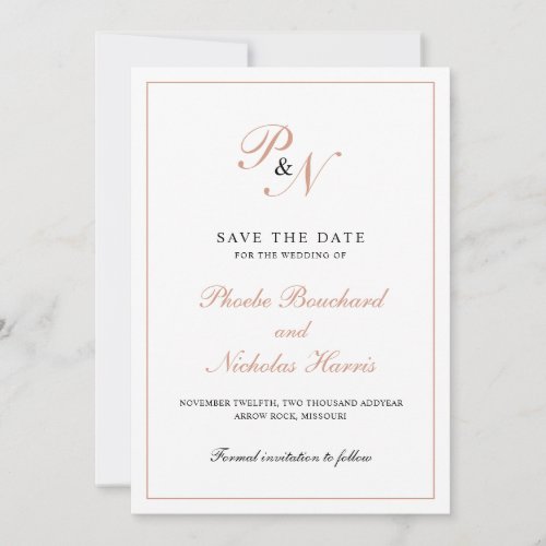 Elegant Rose Gold Monogram Formal Wedding Save The Date