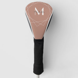 Elegant Rose Gold Monogram Geometric Pattern Name Golf Head Cover