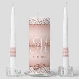 Elegant Rose Gold Monogram Glam Glitter Wedding Unity Candle Set