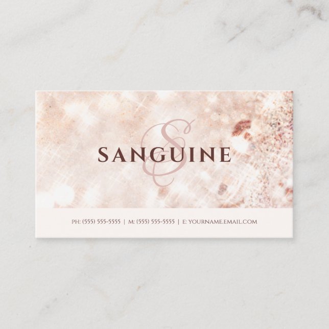 Elegant Rose Gold Monogram Glitter Bokeh Business Card (Front)