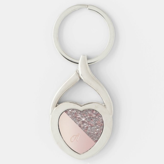 Elegant Rose Gold Monogram Keychain (Front)