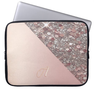 Elegant Rose Gold Monogram Laptop Sleeve
