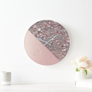 Elegant Rose Gold Monogram Large Clock