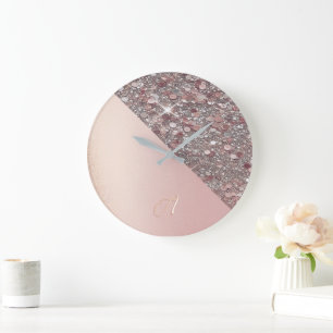 Elegant Rose Gold Monogram Large Clock