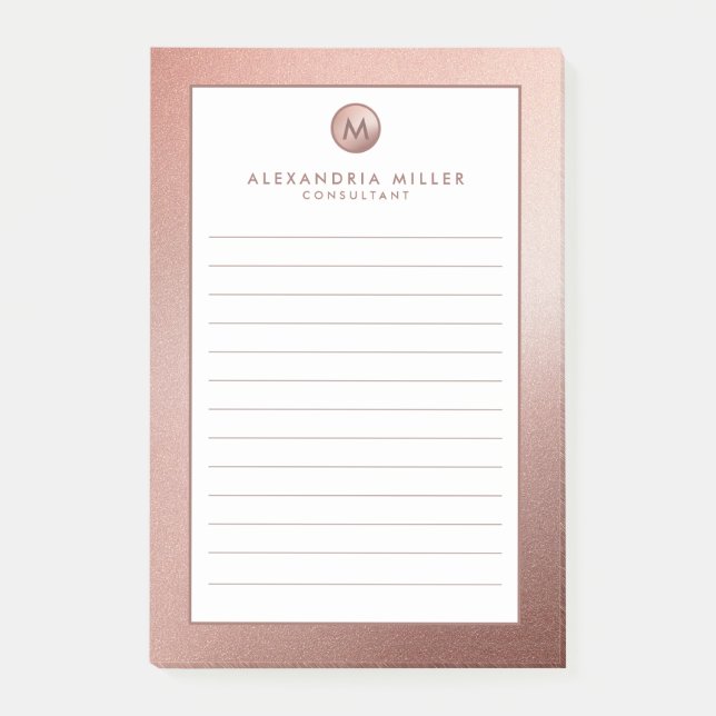 Elegant Rose Gold Monogram Lined Post-it Notes (Front)