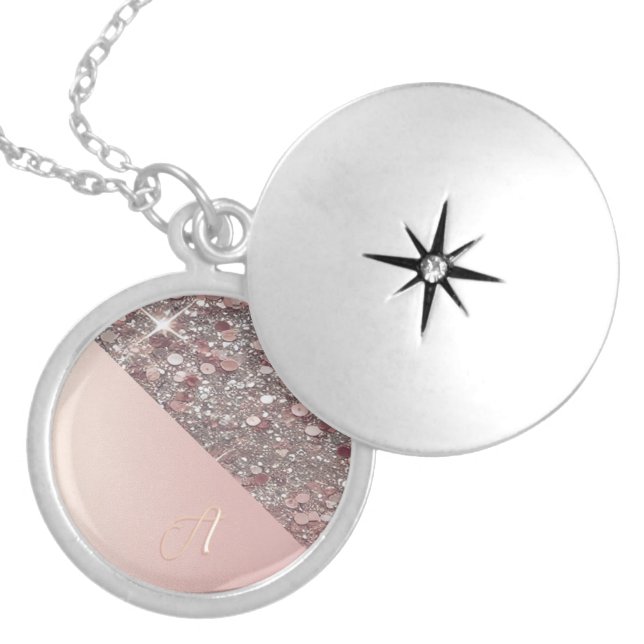 Elegant Rose Gold Monogram Locket Necklace (Front)