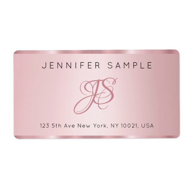 Elegant Rose Gold Monogram Modern Simple Template Label (Front)