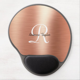 Elegant Rose Gold Monogram Name Gel Mouse Pad