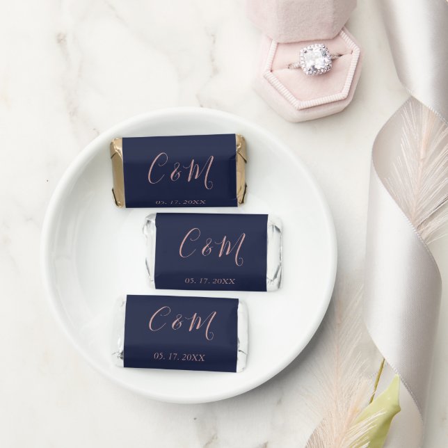 Elegant Rose Gold  Monogram Navy Wedding Hershey's Miniatures (Wedding)