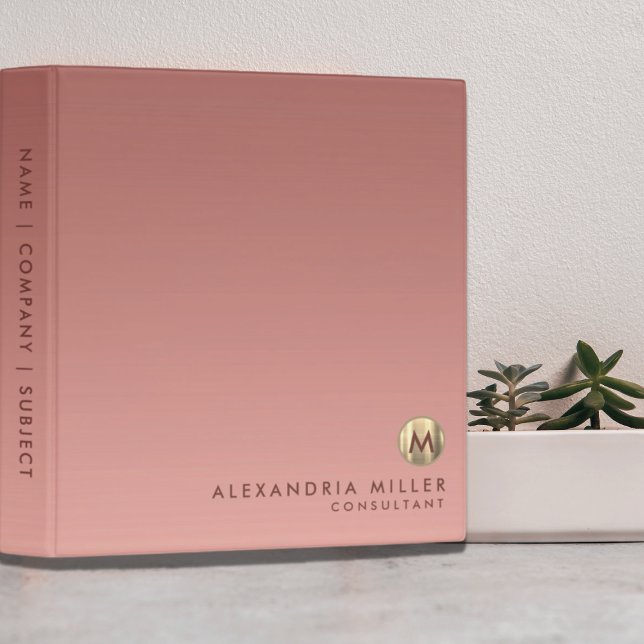 Elegant Rose Gold Monogram Office School 3 Ring Binder (Creator Uploaded)