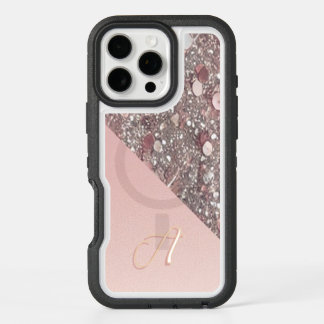 Elegant Rose Gold Monogram iPhone 16 Pro Max Case