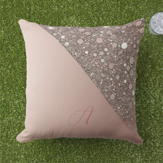Elegant Rose Gold Monogram Outdoor Pillow (Grass)