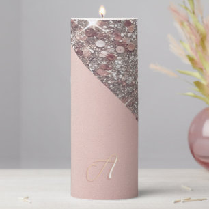 Elegant Rose Gold Monogram Pillar Candle