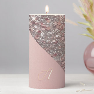 Elegant Rose Gold Monogram Pillar Candle