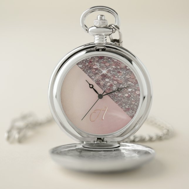 Elegant Rose Gold Monogram Pocket Watch (Inside)