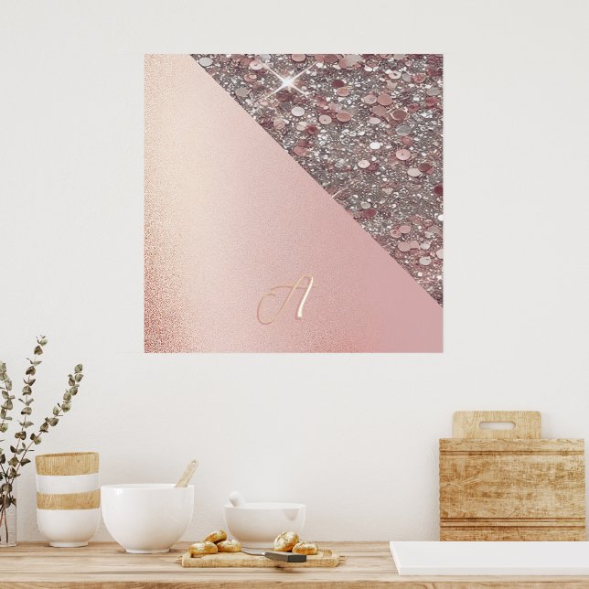 Elegant Rose Gold Monogram Poster (Kitchen)