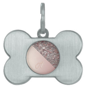 Elegant Rose Gold Monogram Round Pet Tag