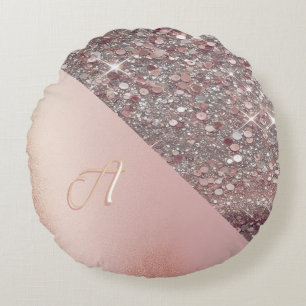 Elegant Rose Gold Monogram Round Pillow