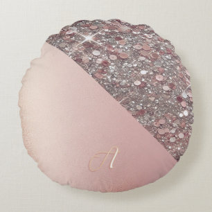 Elegant Rose Gold Monogram Round Pillow