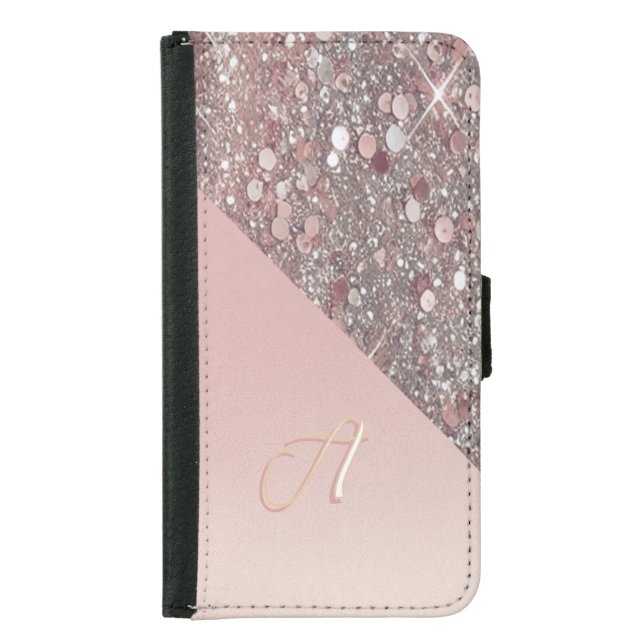 Elegant Rose Gold Monogram Samsung Galaxy Wallet Case (Front)