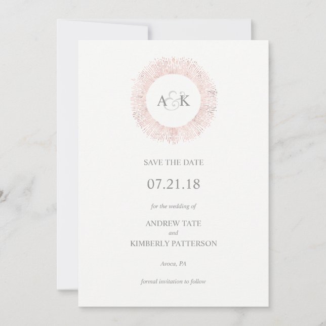 Elegant rose gold monogram save the date (Front)