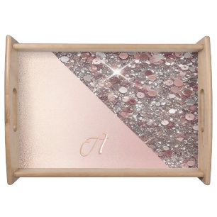 Elegant Rose Gold Monogram Serving Tray