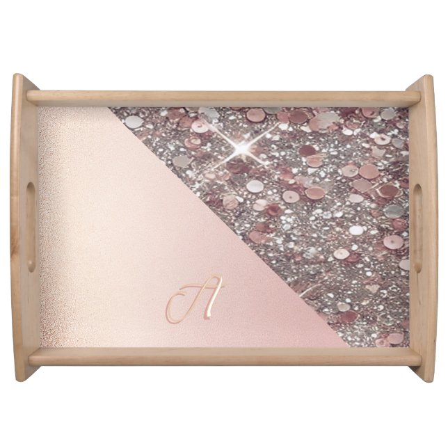 Elegant Rose Gold Monogram Serving Tray (Front)