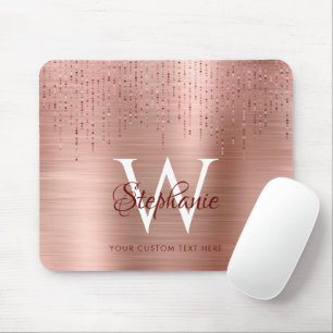 Elegant Rose Gold Monogram Sparkle Mouse Pad